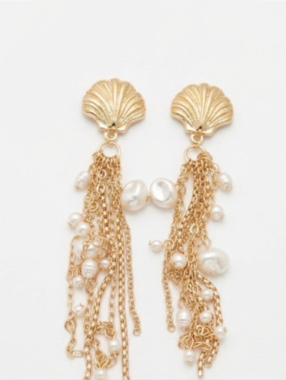 💛▪️Atterri ▪️Gold Shell Pearl Cascade Drop Earrings